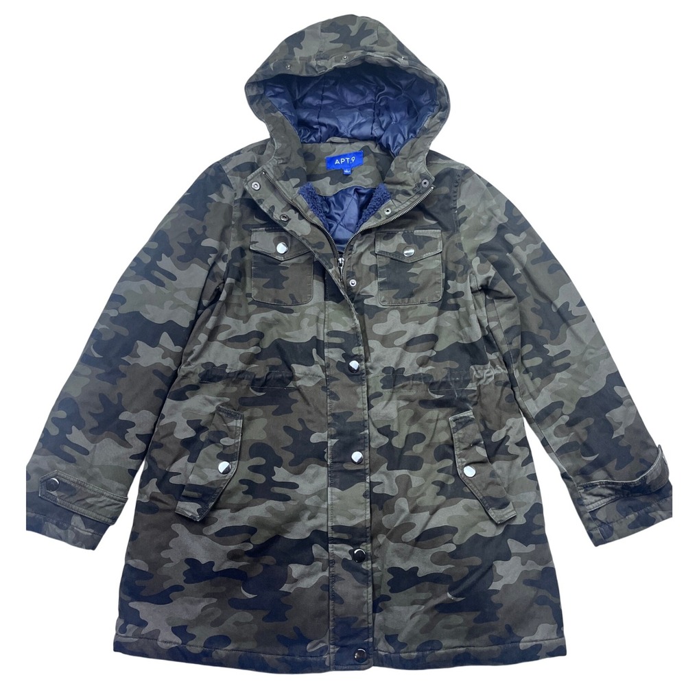 Apt 9 Womens Camo Print Hooded Anorak Jacket Military Style Size‎ L Gorpcore